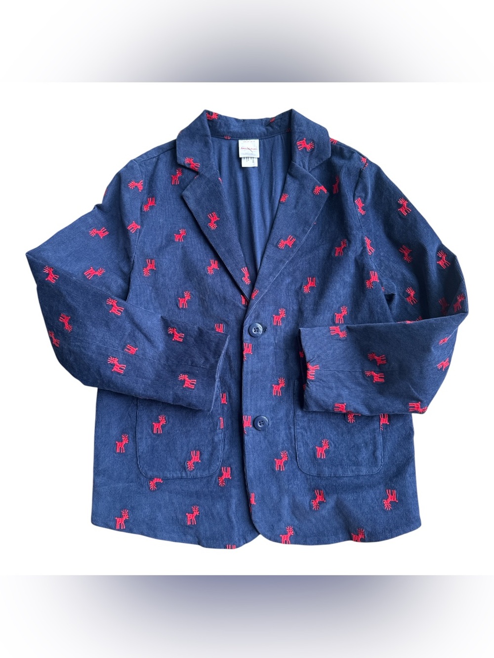 Hanna Andersson blazer vibrant red embroidered reindeer  jacket Christmas